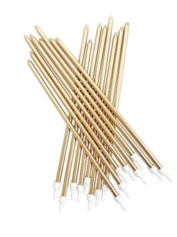 Picture of EXTRA TALL CANDLES METALLIC GOLD WITH HOLDERS 18CM X 16 PCS